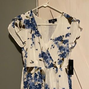 White Floral Print High-Low Dress